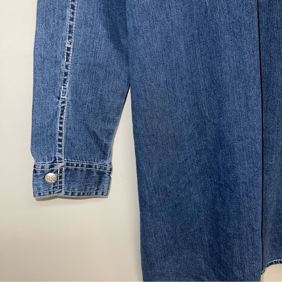 Calvin Klein Denim Dress Size Medium Petite Blue Red Long Sleeve Vintage Jean - Picture 7 of 8